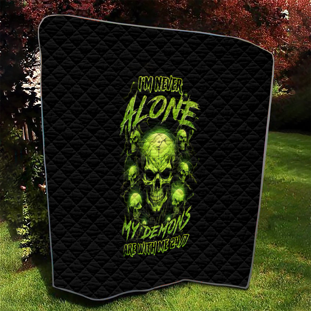 Thunder Skull Quilt Thunder Skull I Never Alone My Demon With Me 24/7 - Wonder Print Shop