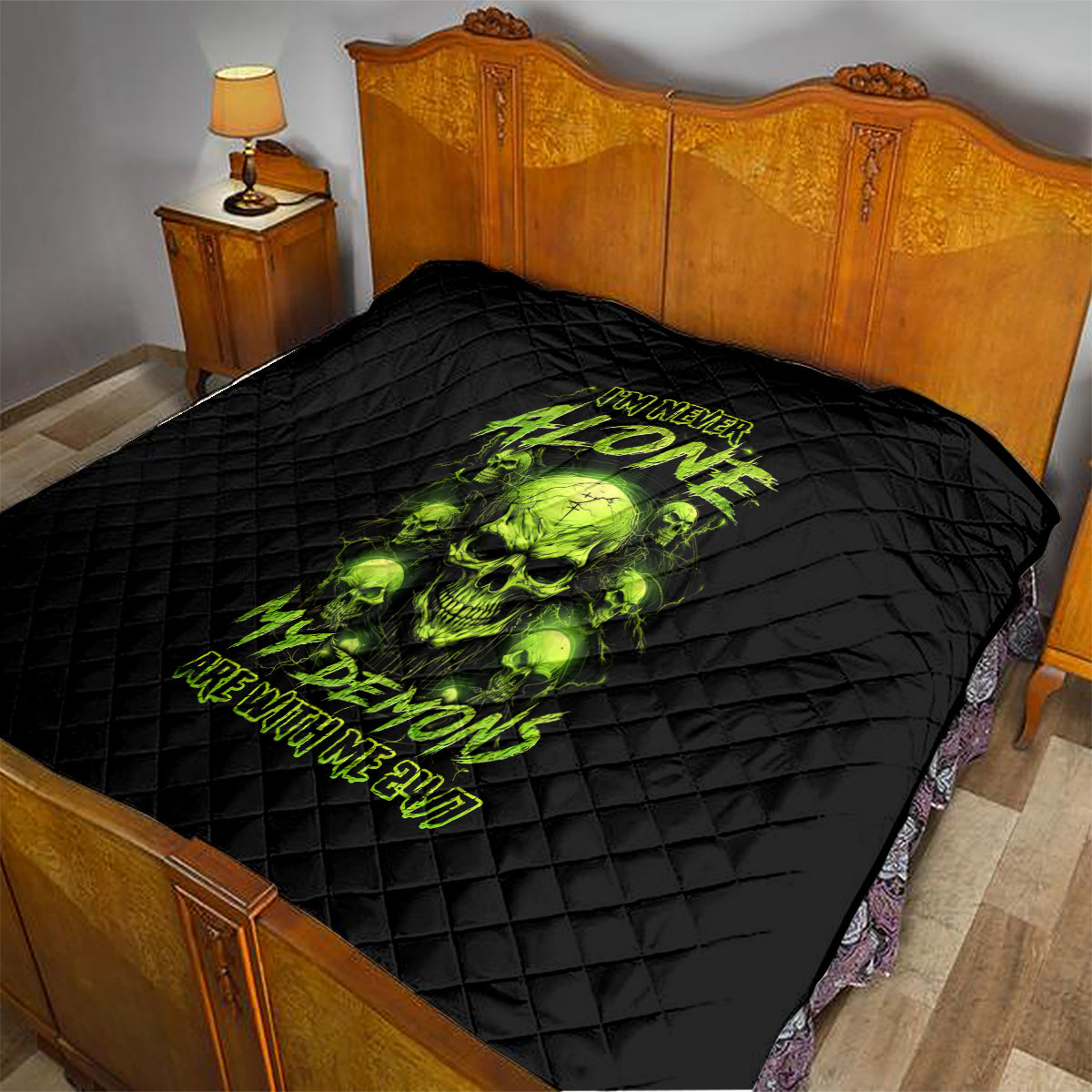 Thunder Skull Quilt Thunder Skull I Never Alone My Demon With Me 24/7 - Wonder Print Shop