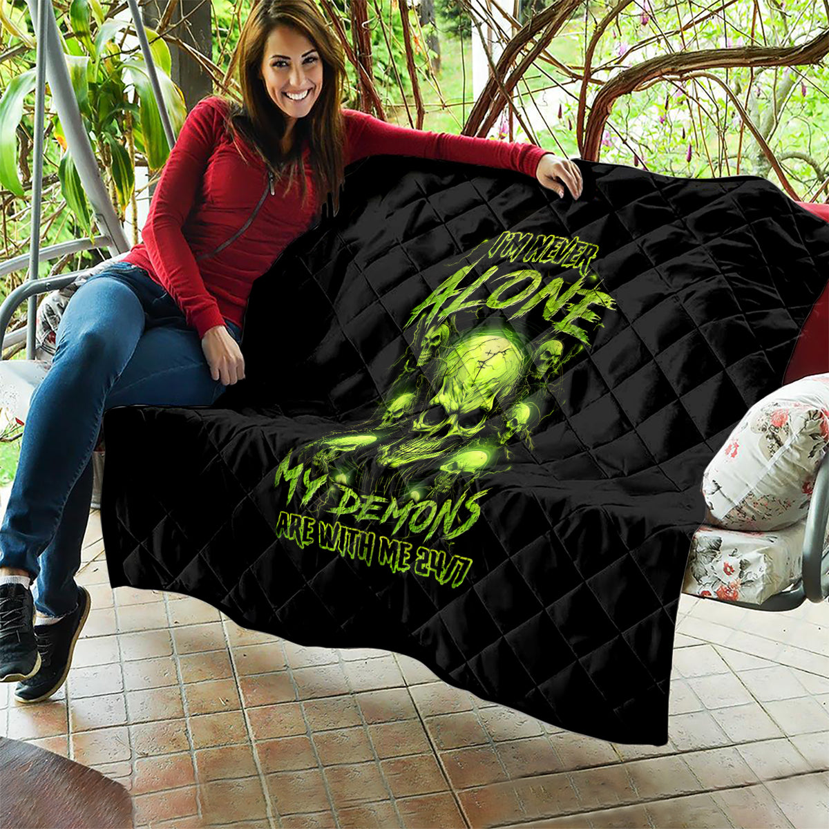 Thunder Skull Quilt Thunder Skull I Never Alone My Demon With Me 24/7 - Wonder Print Shop