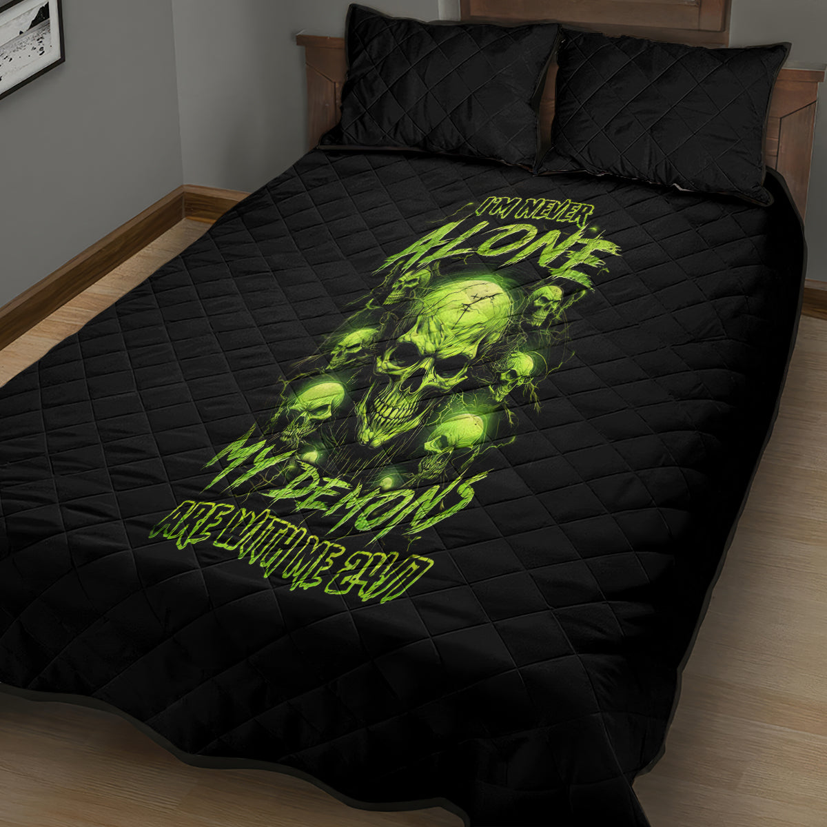 Thunder Skull Quilt Bed Set Thunder Skull I Never Alone My Demon With Me 24/7 - Wonder Print Shop