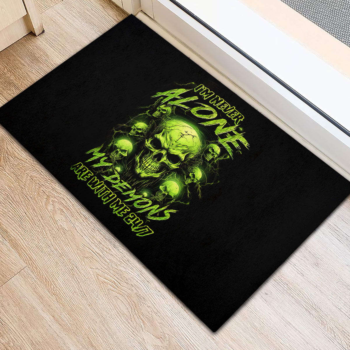 Thunder Skull Rubber Doormat Thunder Skull I Never Alone My Demon With Me 24/7 - Wonder Print Shop