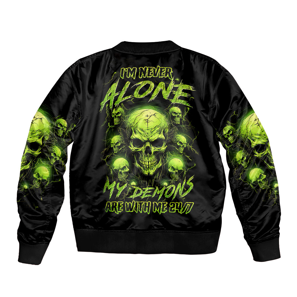Thunder Skull Sleeve Zip Bomber Jacket Thunder Skull I Never Alone My Demon With Me 24/7 - Wonder Print Shop
