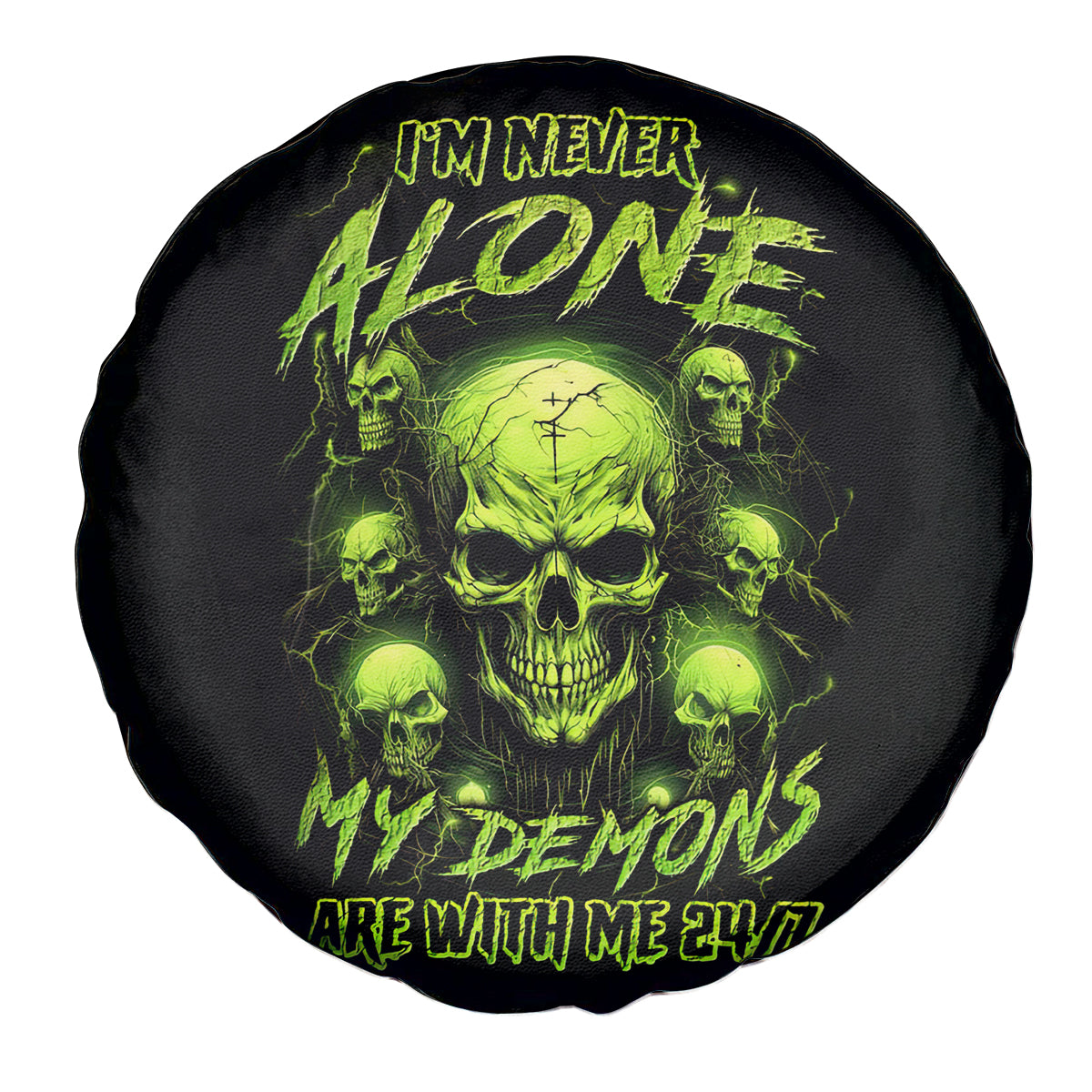 Thunder Skull Spare Tire Cover Thunder Skull I Never Alone My Demon With Me 24/7 - Wonder Print Shop