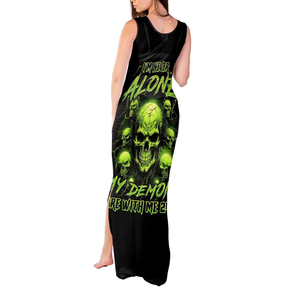 Thunder Skull Tank Maxi Dress Thunder Skull I Never Alone My Demon With Me 24/7 - Wonder Print Shop