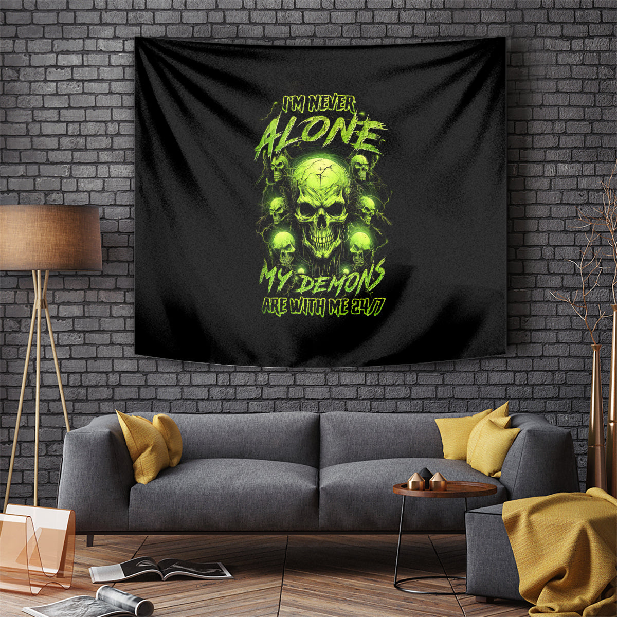 Thunder Skull Tapestry Thunder Skull I Never Alone My Demon With Me 24/7 - Wonder Print Shop
