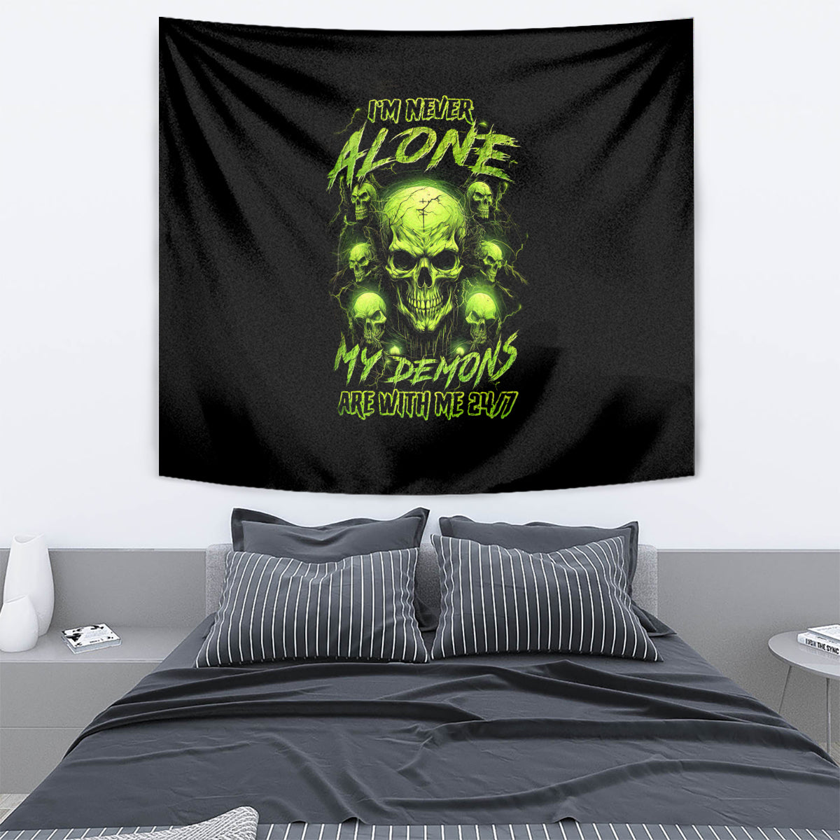 Thunder Skull Tapestry Thunder Skull I Never Alone My Demon With Me 24/7 - Wonder Print Shop