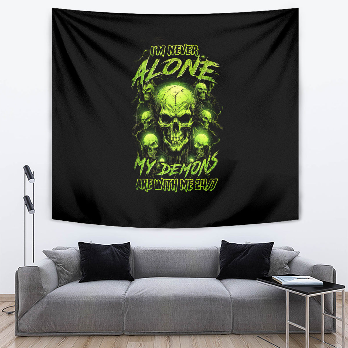 Thunder Skull Tapestry Thunder Skull I Never Alone My Demon With Me 24/7 - Wonder Print Shop