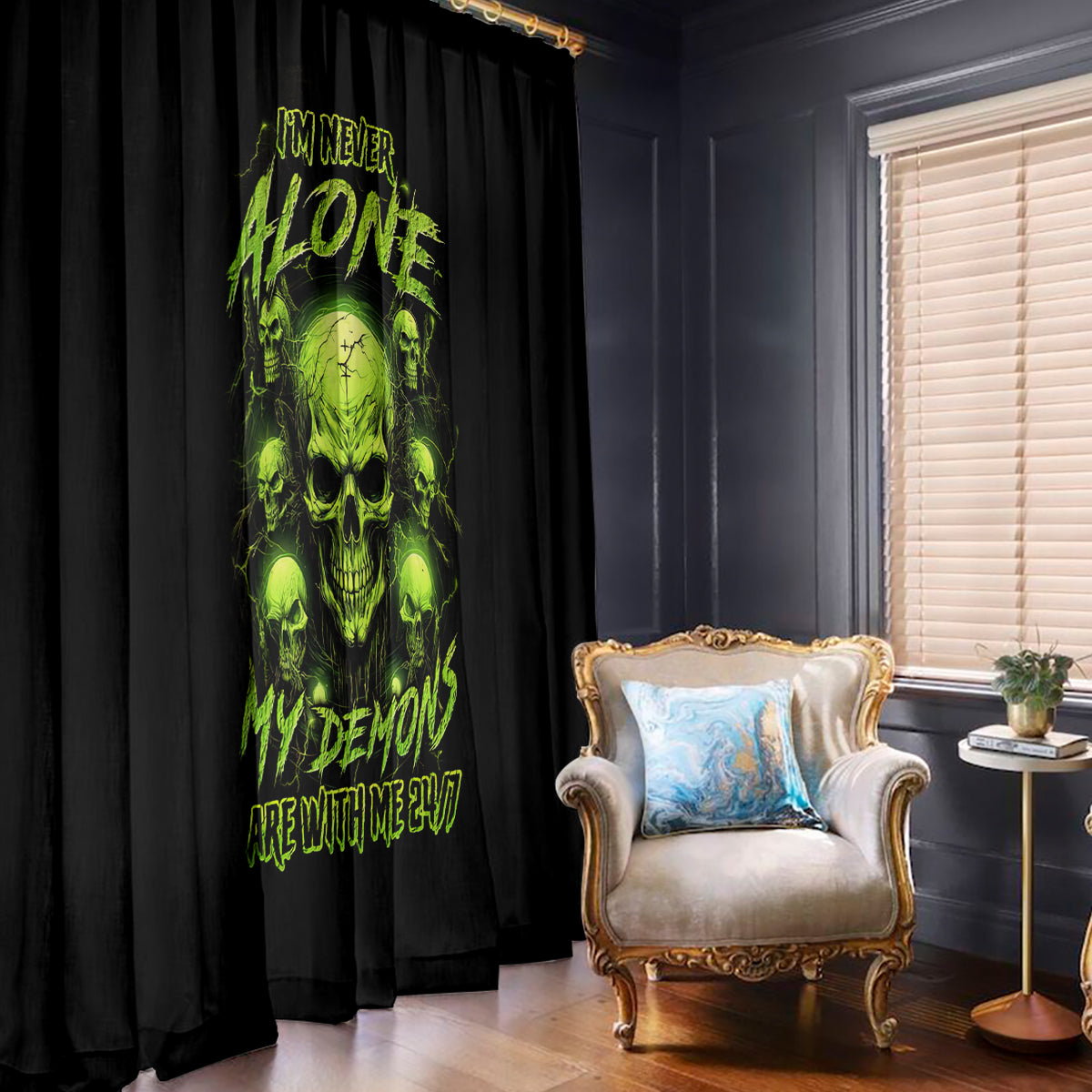 Thunder Skull Window Curtain Thunder Skull I Never Alone My Demon With Me 24/7 - Wonder Print Shop