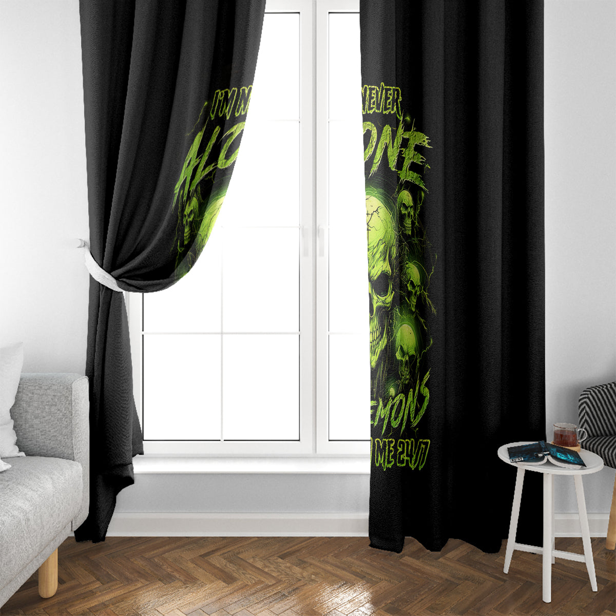 Thunder Skull Window Curtain Thunder Skull I Never Alone My Demon With Me 24/7 - Wonder Print Shop
