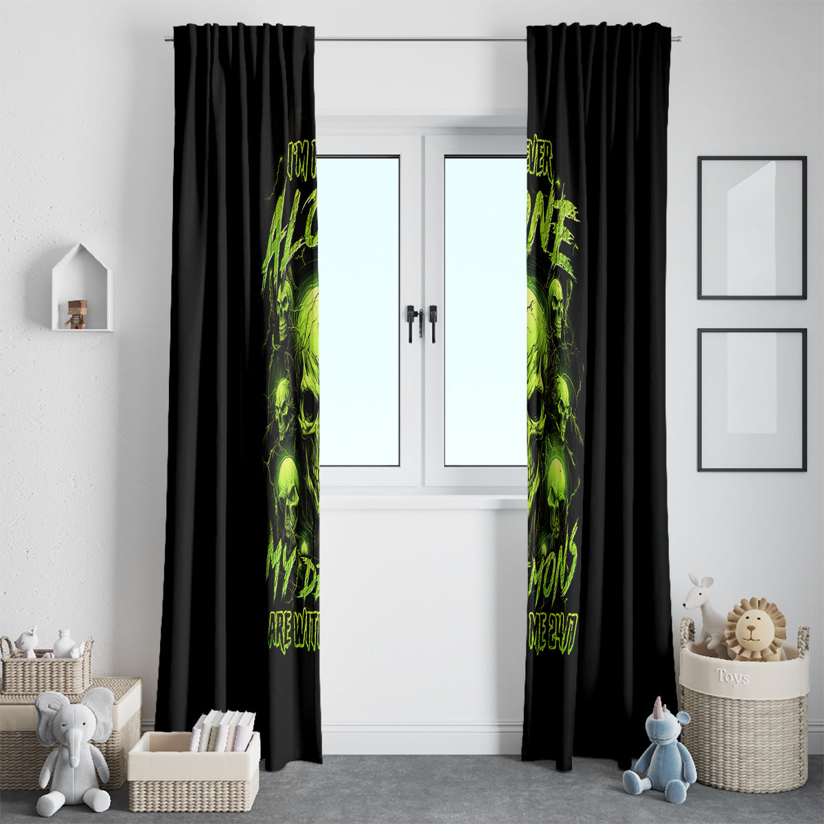 Thunder Skull Window Curtain Thunder Skull I Never Alone My Demon With Me 24/7 - Wonder Print Shop
