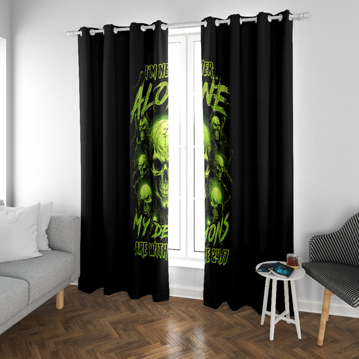 Thunder Skull Window Curtain Thunder Skull I Never Alone My Demon With Me 24/7 - Wonder Print Shop