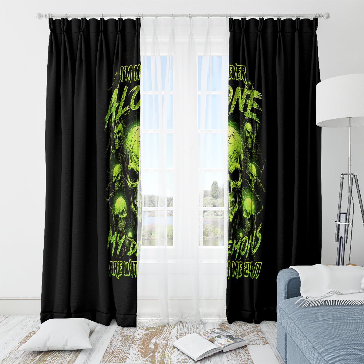 Thunder Skull Window Curtain Thunder Skull I Never Alone My Demon With Me 24/7 - Wonder Print Shop