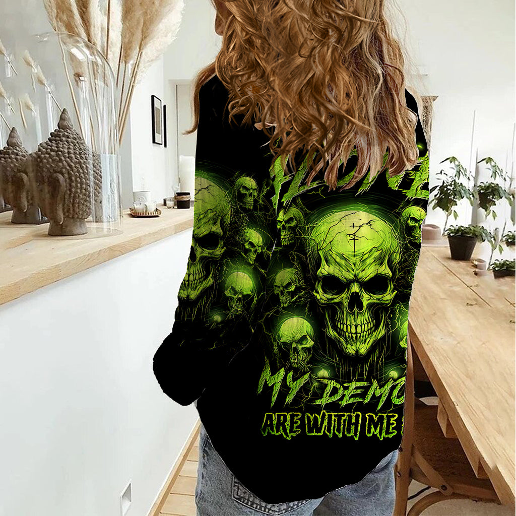 Thunder Skull Women Casual Shirt Thunder Skull I Never Alone My Demon With Me 24/7 - Wonder Print Shop