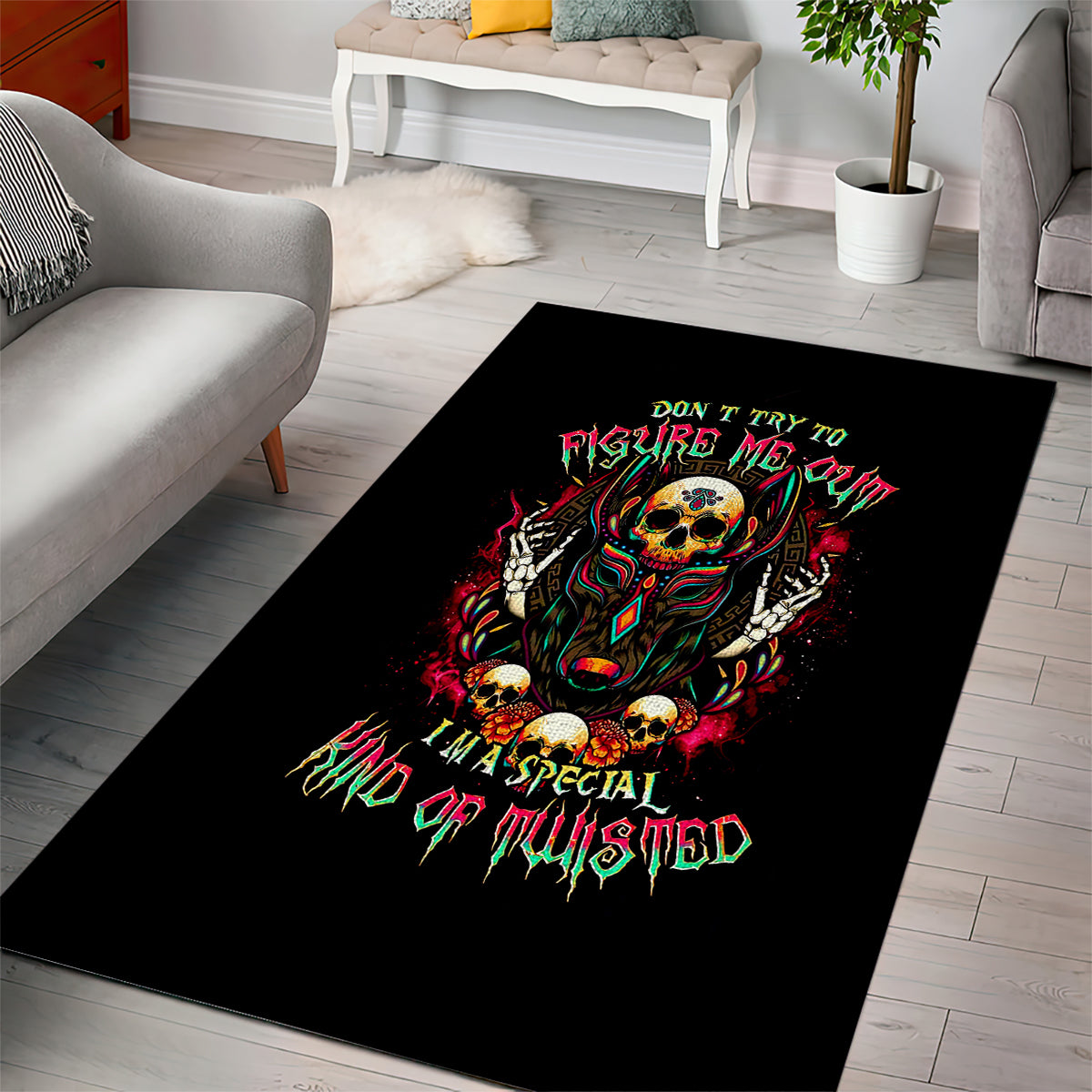 Anubis Skull Area Rug Skull Anubis Don't Try To Figured Me Out - Wonder Print Shop