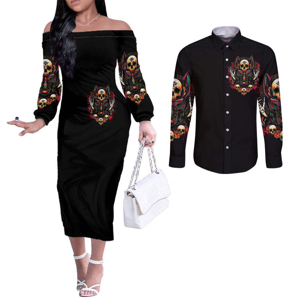 anubis-skull-couples-matching-off-the-shoulder-long-sleeve-dress-and-long-sleeve-button-shirts-skull-anubis-dont-try-to-figured-me-out