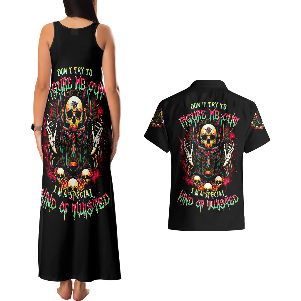 Anubis Skull Couples Matching Tank Maxi Dress and Hawaiian Shirt Skull Anubis Don't Try To Figured Me Out - Wonder Print Shop