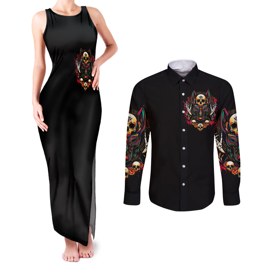 Anubis Skull Couples Matching Tank Maxi Dress and Long Sleeve Button Shirts Skull Anubis Don't Try To Figured Me Out - Wonder Print Shop