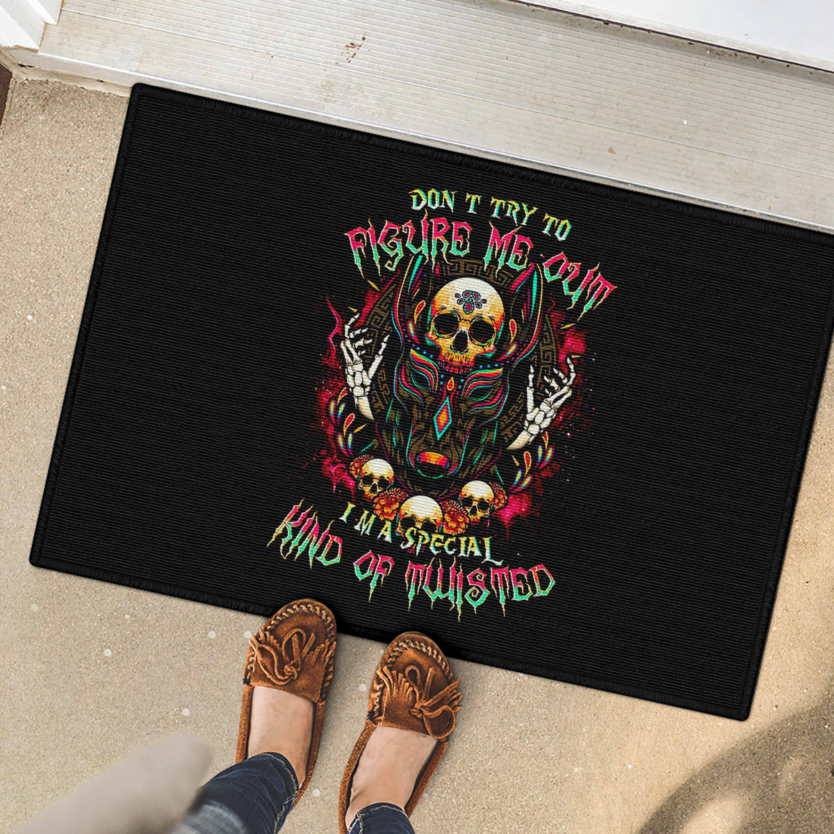 Anubis Skull Rubber Doormat Skull Anubis Don't Try To Figured Me Out - Wonder Print Shop