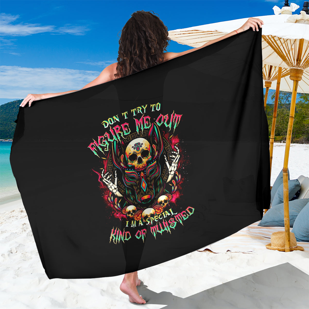 Anubis Skull Sarong Skull Anubis Don't Try To Figured Me Out - Wonder Print Shop