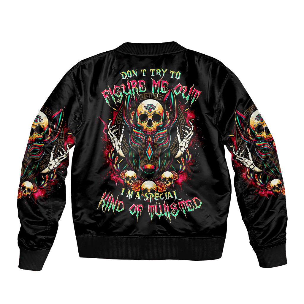 Anubis Skull Sleeve Zip Bomber Jacket Skull Anubis Don't Try To Figured Me Out - Wonder Print Shop