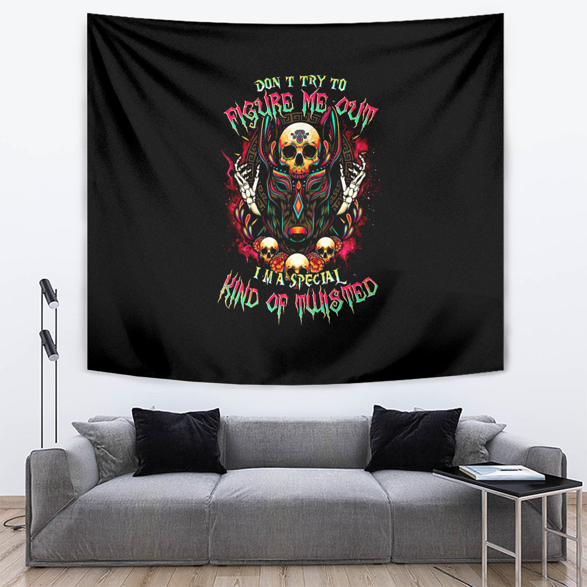 Anubis Skull Tapestry Skull Anubis Don't Try To Figured Me Out - Wonder Print Shop