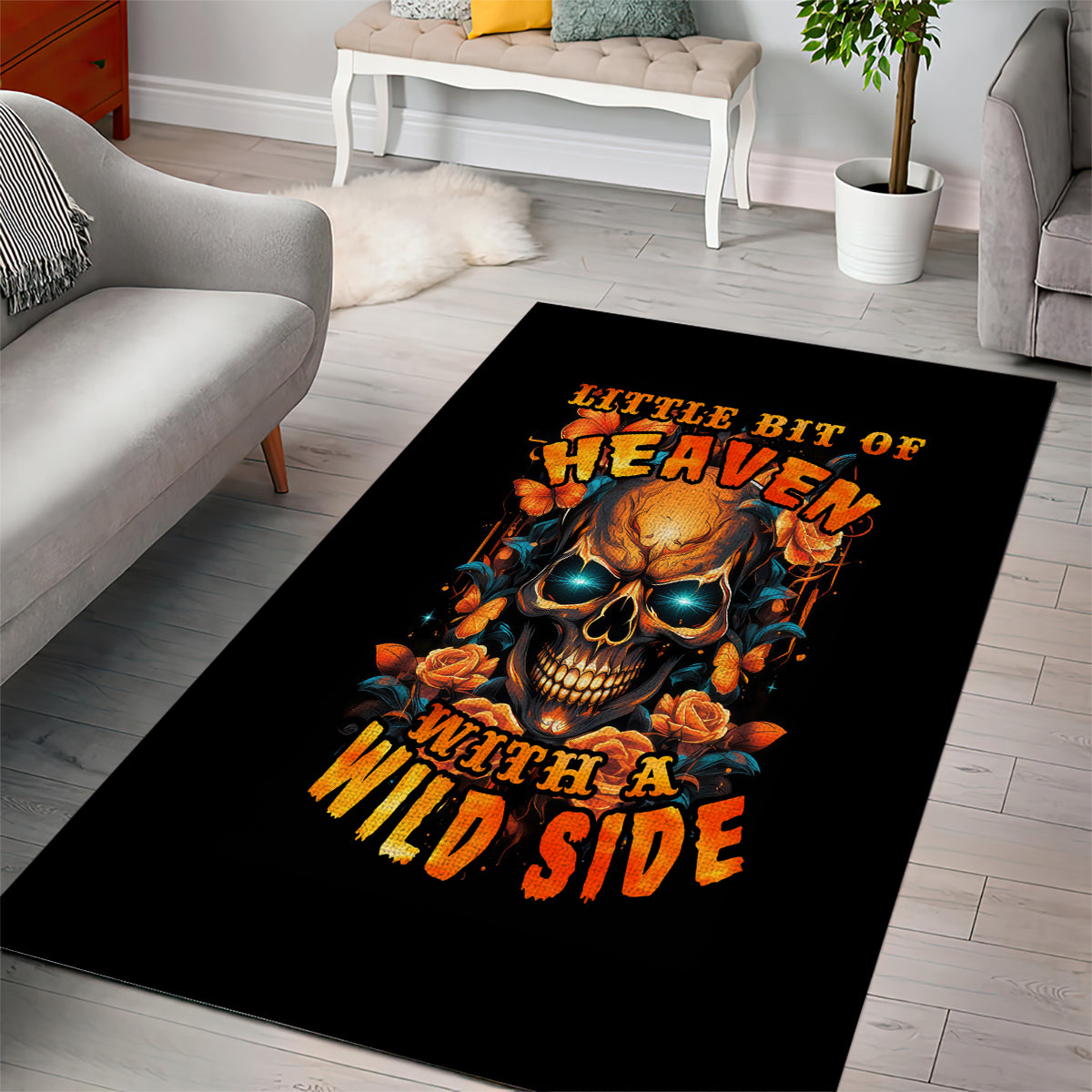 Flower Skull Area Rug Litte Bit Of Heaven With A Wild Side - Wonder Print Shop