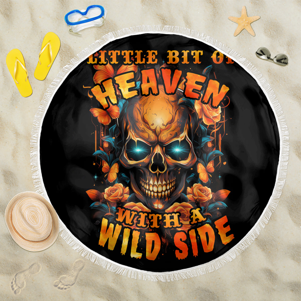 Flower Skull Beach Blanket Litte Bit Of Heaven With A Wild Side - Wonder Print Shop
