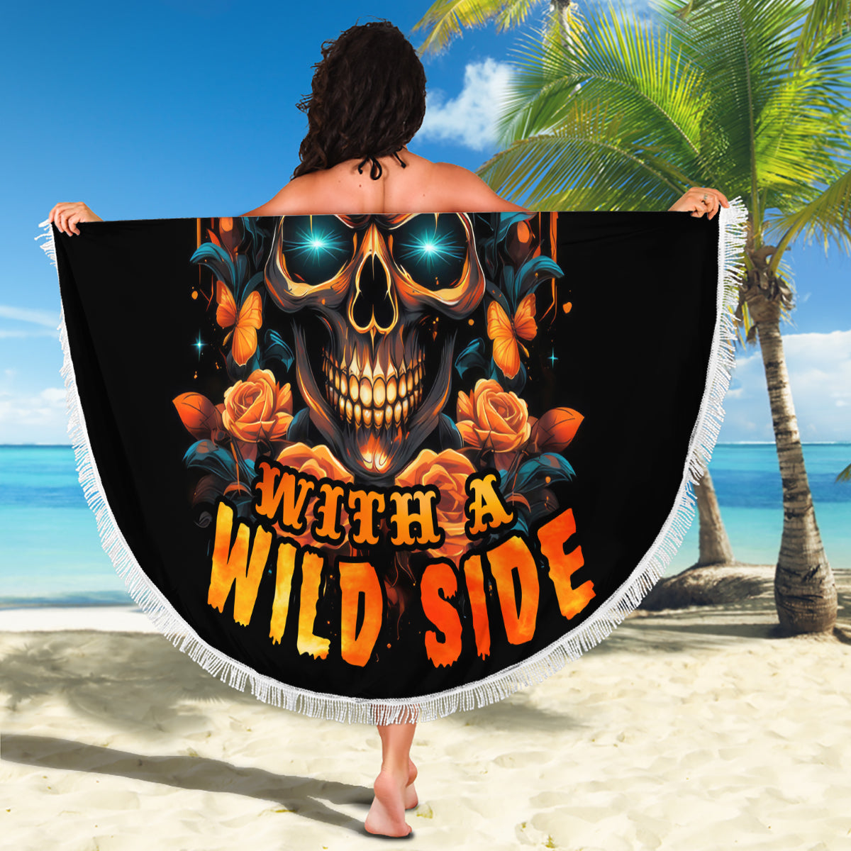 Flower Skull Beach Blanket Litte Bit Of Heaven With A Wild Side - Wonder Print Shop