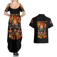 Flower Skull Couples Matching Summer Maxi Dress and Hawaiian Shirt Litte Bit Of Heaven With A Wild Side - Wonder Print Shop