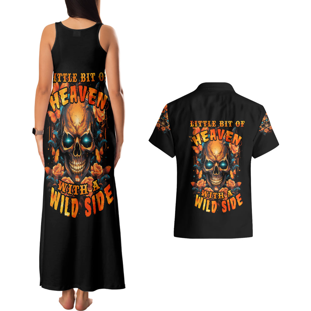 Flower Skull Couples Matching Tank Maxi Dress and Hawaiian Shirt Litte Bit Of Heaven With A Wild Side - Wonder Print Shop