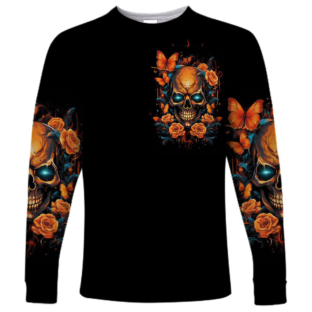 Flower Skull Long Sleeve Shirt Litte Bit Of Heaven With A Wild Side - Wonder Print Shop
