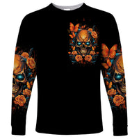Flower Skull Long Sleeve Shirt Litte Bit Of Heaven With A Wild Side - Wonder Print Shop