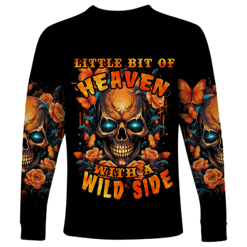 Flower Skull Long Sleeve Shirt Litte Bit Of Heaven With A Wild Side - Wonder Print Shop