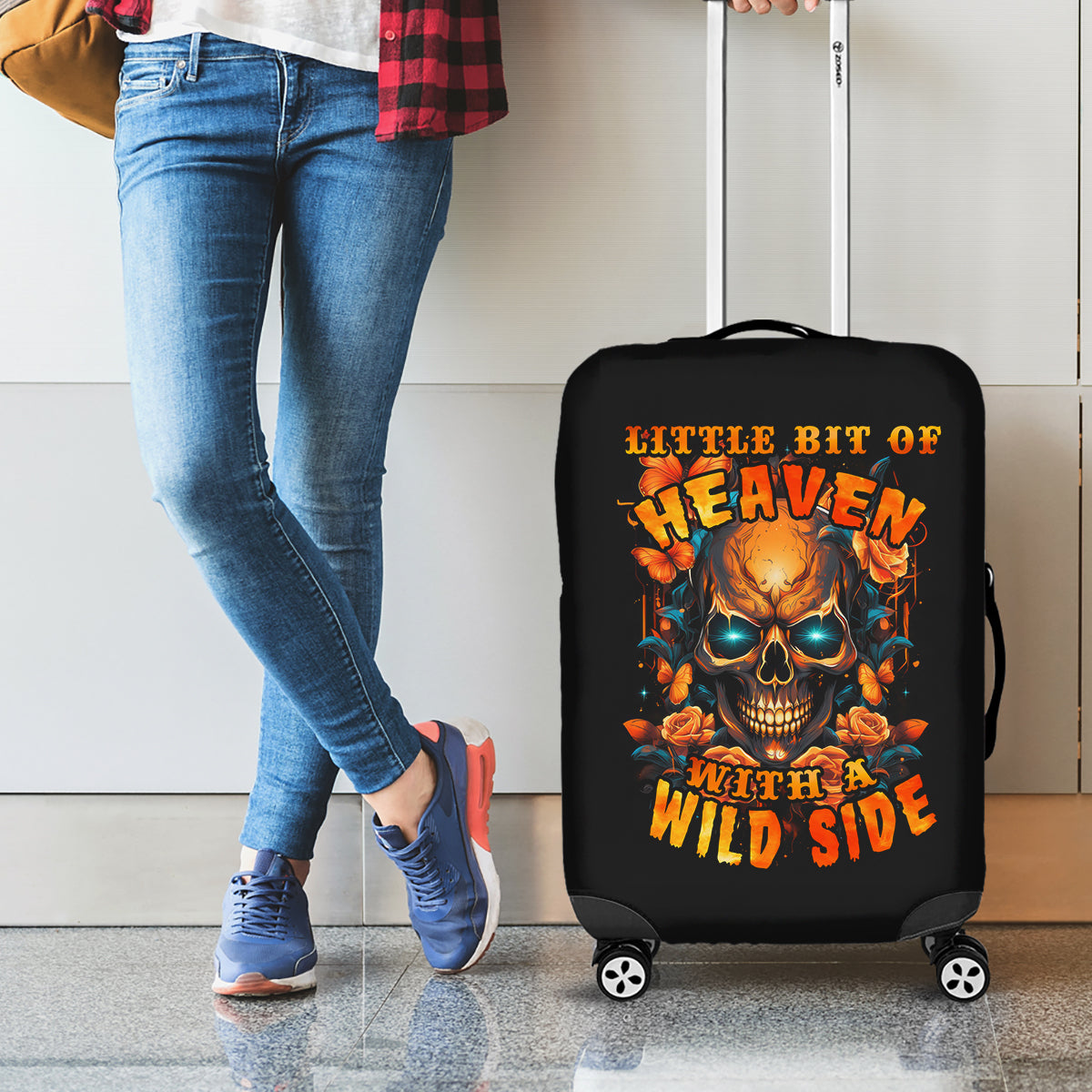 Flower Skull Luggage Cover Litte Bit Of Heaven With A Wild Side - Wonder Print Shop