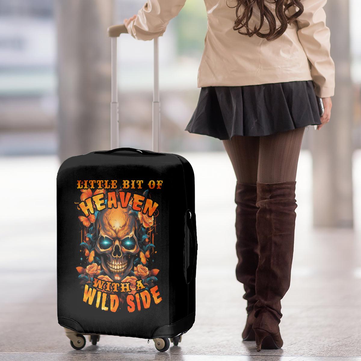 Flower Skull Luggage Cover Litte Bit Of Heaven With A Wild Side - Wonder Print Shop