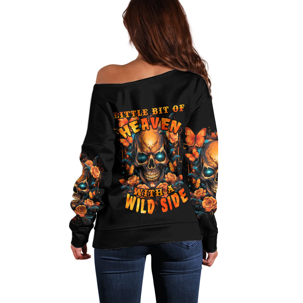 Flower Skull Off Shoulder Sweater Litte Bit Of Heaven With A Wild Side - Wonder Print Shop