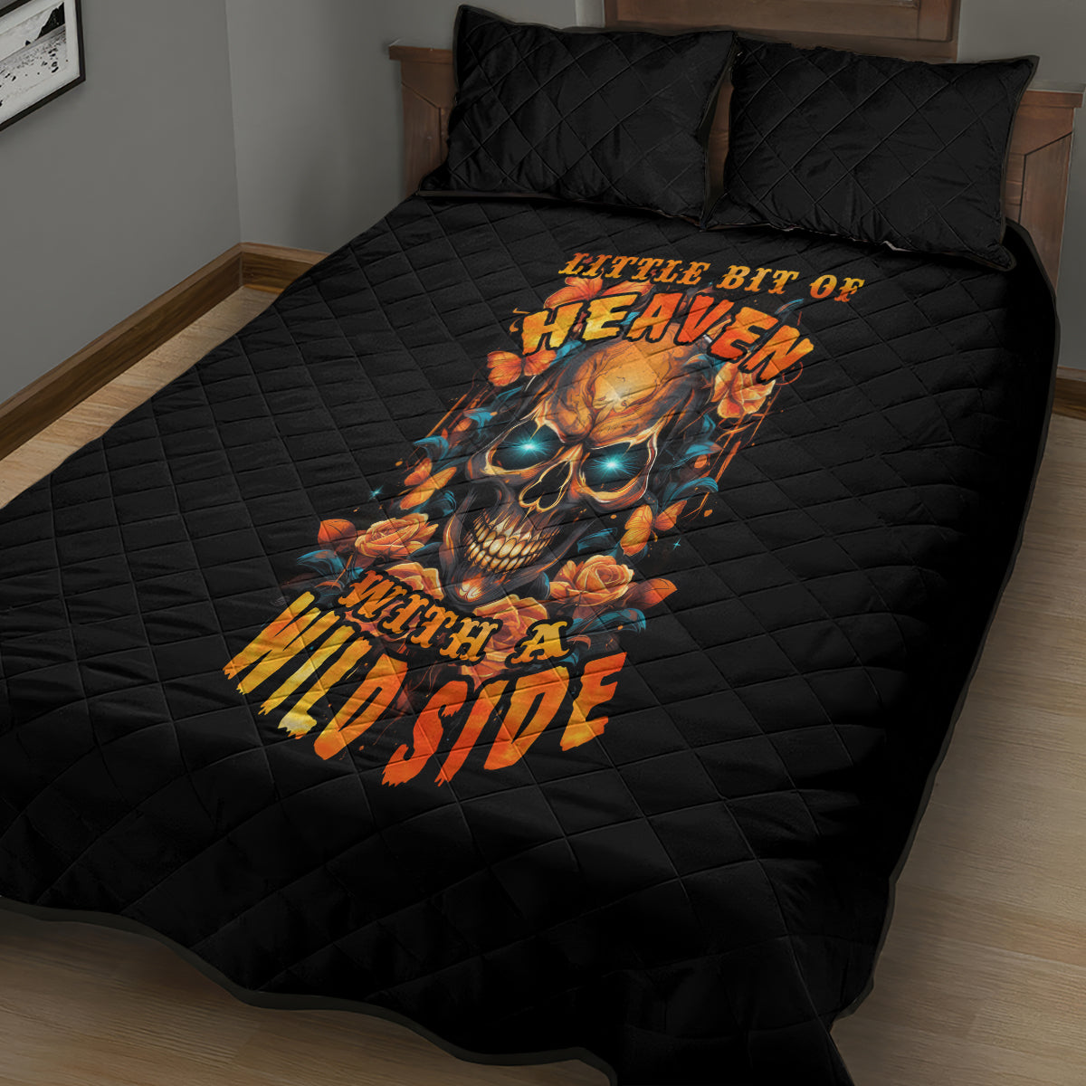 Flower Skull Quilt Bed Set Litte Bit Of Heaven With A Wild Side - Wonder Print Shop