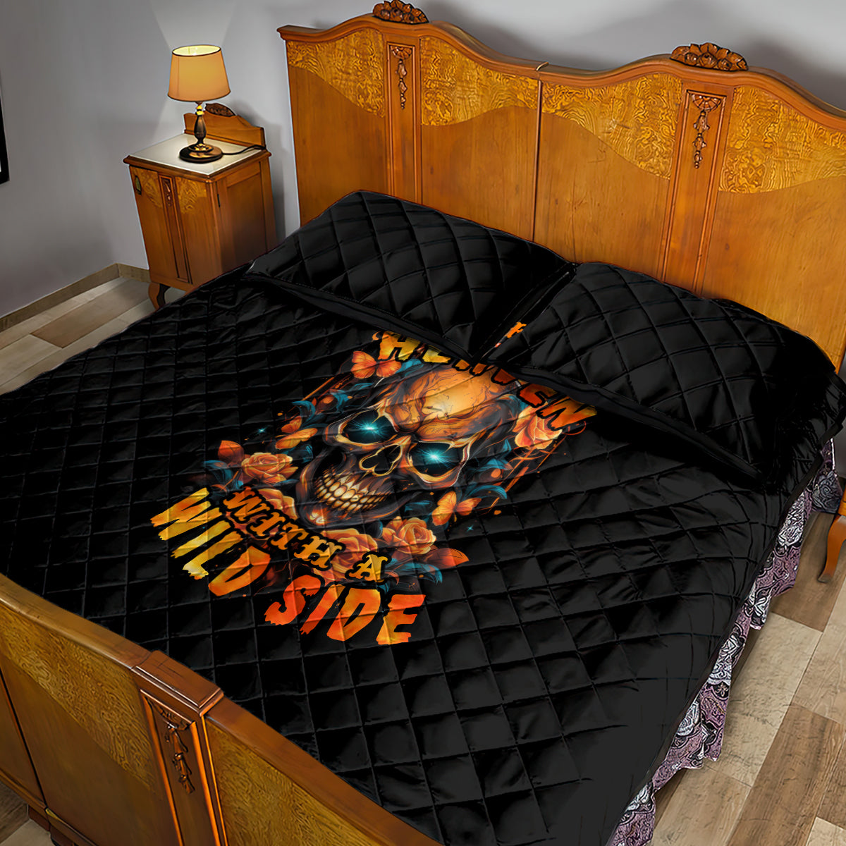 Flower Skull Quilt Bed Set Litte Bit Of Heaven With A Wild Side - Wonder Print Shop