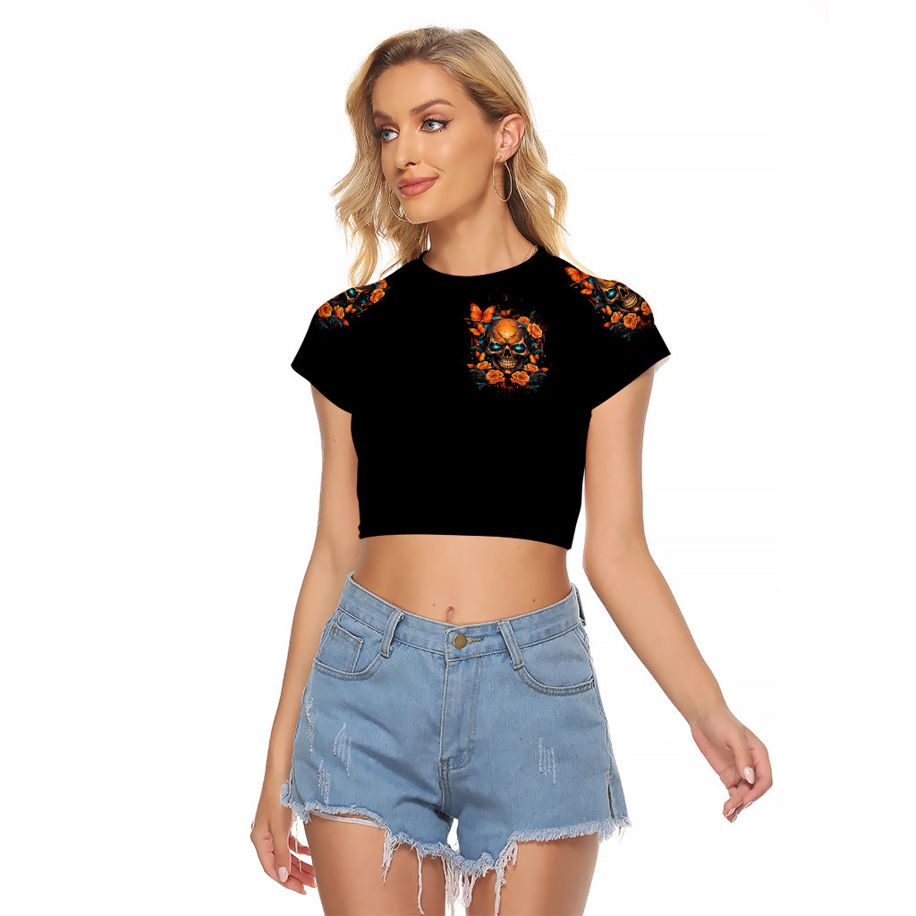 Flower Skull Raglan Cropped T Shirt Litte Bit Of Heaven With A Wild Side - Wonder Print Shop