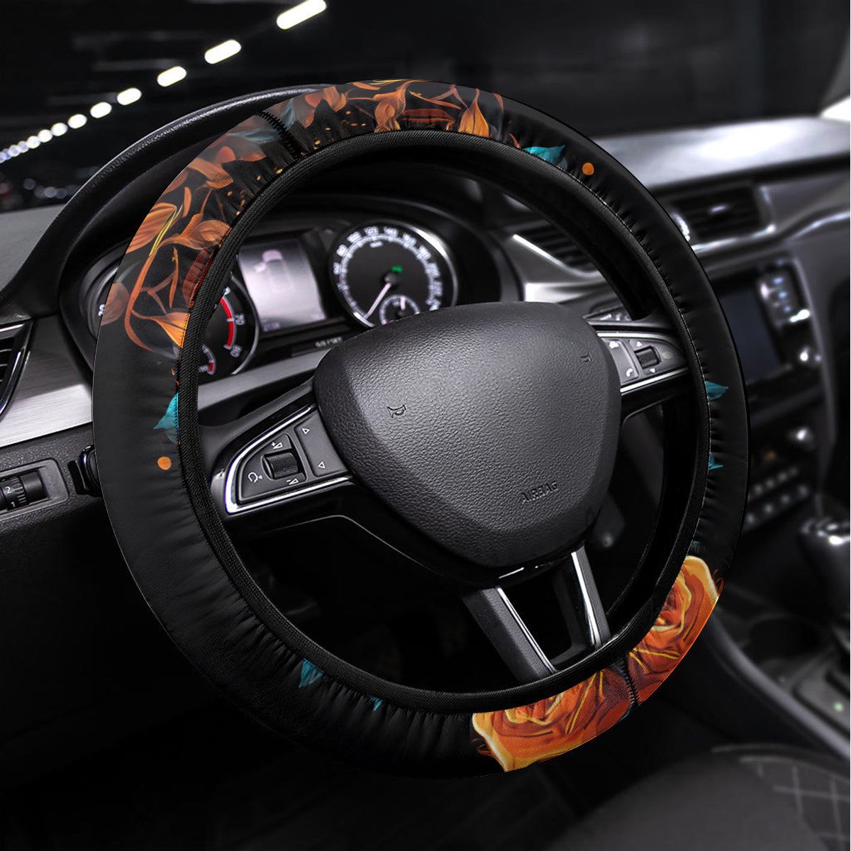 Flower Skull Steering Wheel Cover Litte Bit Of Heaven With A Wild Side - Wonder Print Shop