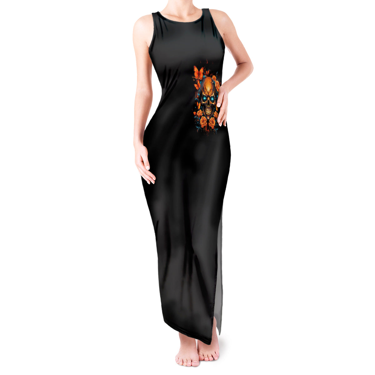 Flower Skull Tank Maxi Dress Litte Bit Of Heaven With A Wild Side - Wonder Print Shop