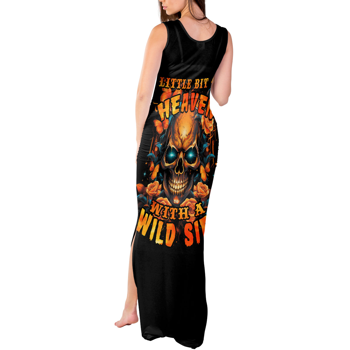 Flower Skull Tank Maxi Dress Litte Bit Of Heaven With A Wild Side - Wonder Print Shop