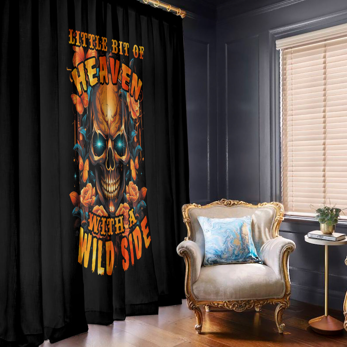 Flower Skull Window Curtain Litte Bit Of Heaven With A Wild Side - Wonder Print Shop