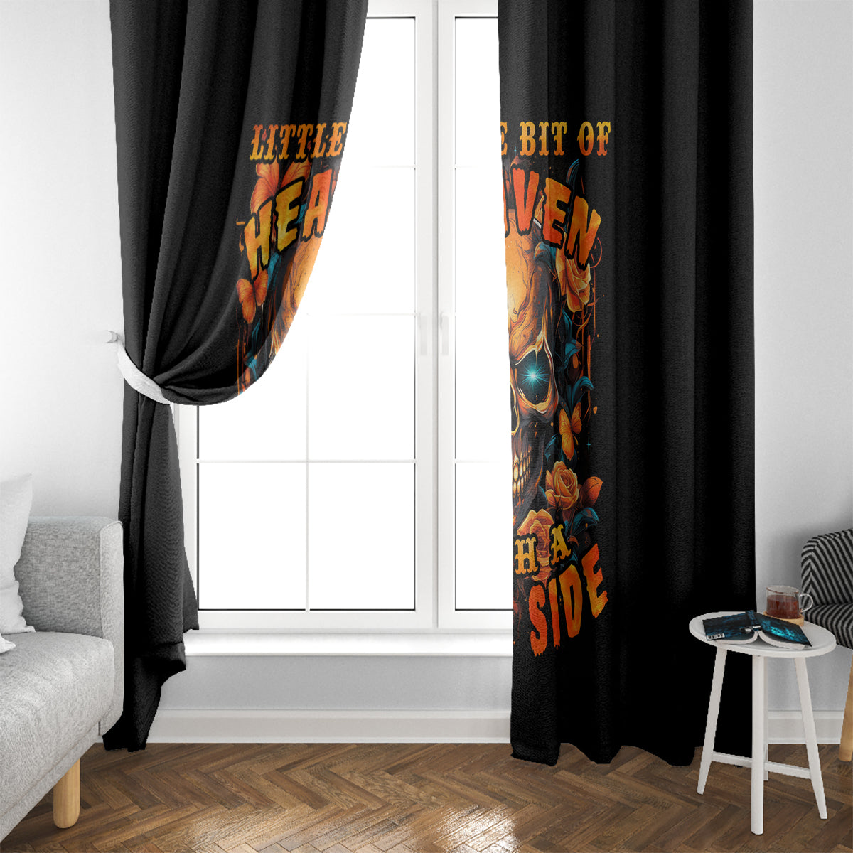 Flower Skull Window Curtain Litte Bit Of Heaven With A Wild Side - Wonder Print Shop