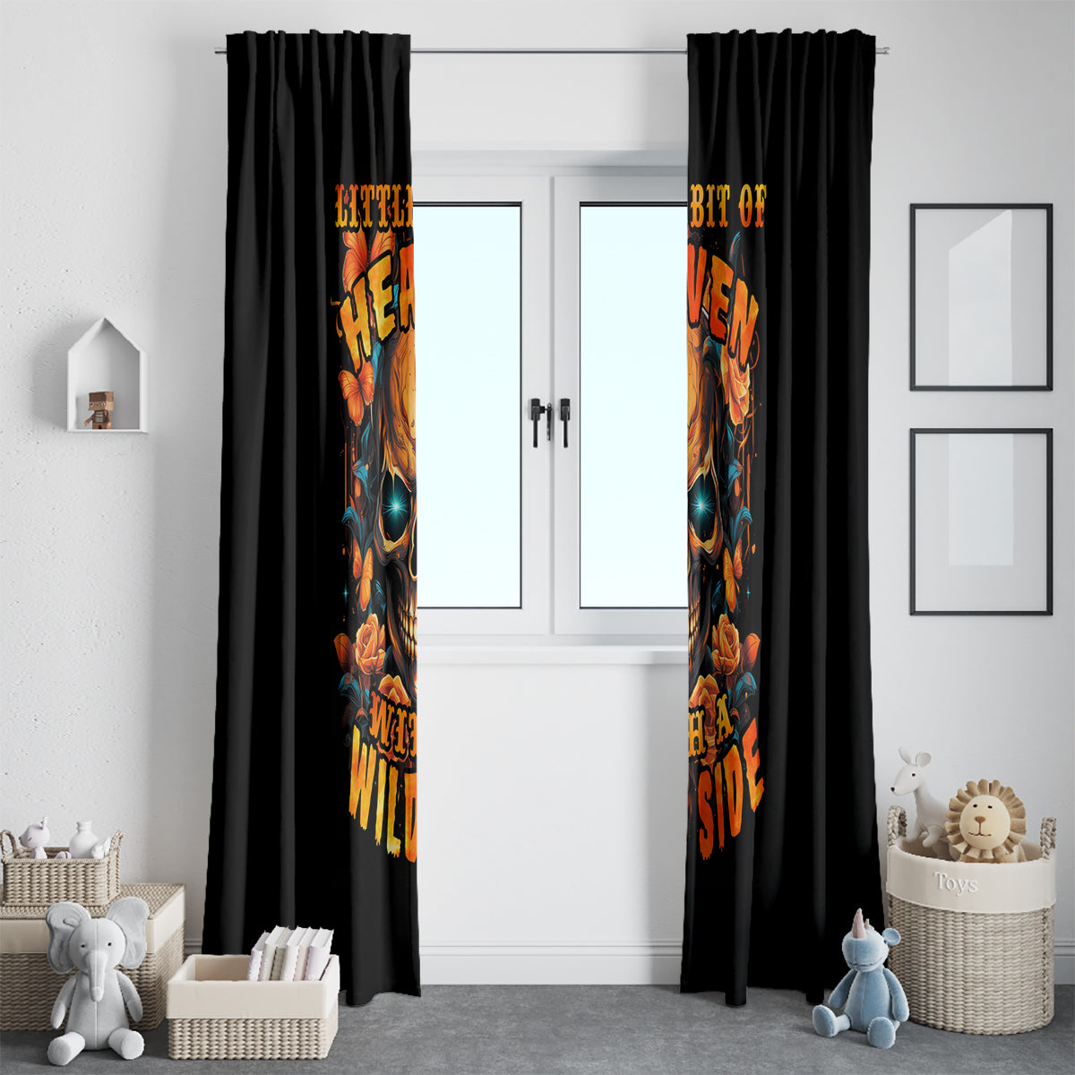 Flower Skull Window Curtain Litte Bit Of Heaven With A Wild Side - Wonder Print Shop