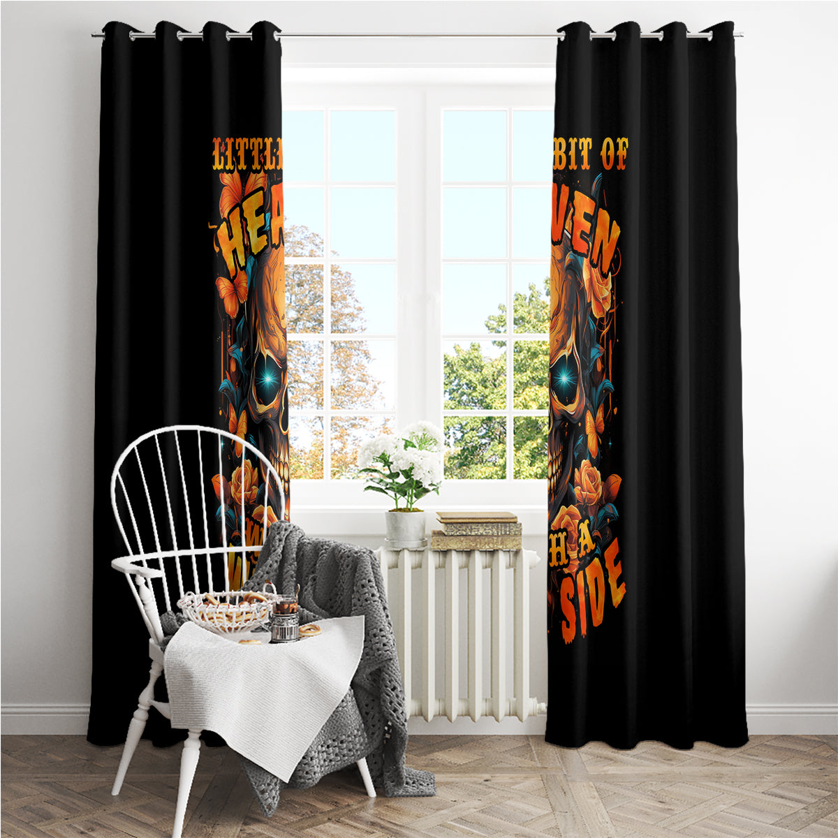Flower Skull Window Curtain Litte Bit Of Heaven With A Wild Side - Wonder Print Shop