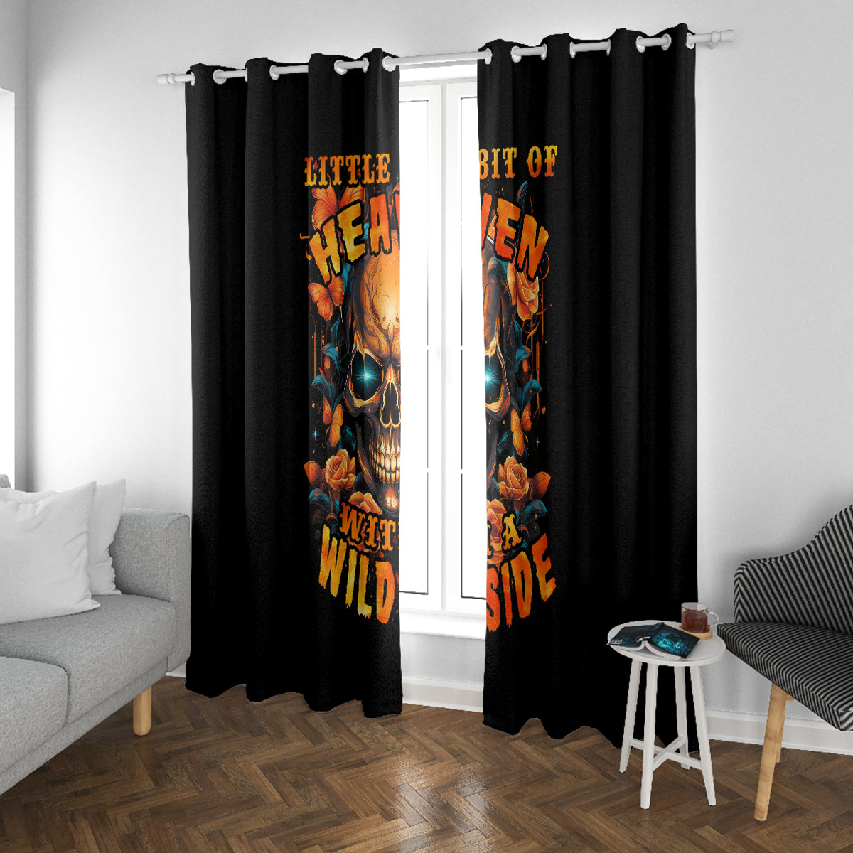Flower Skull Window Curtain Litte Bit Of Heaven With A Wild Side - Wonder Print Shop
