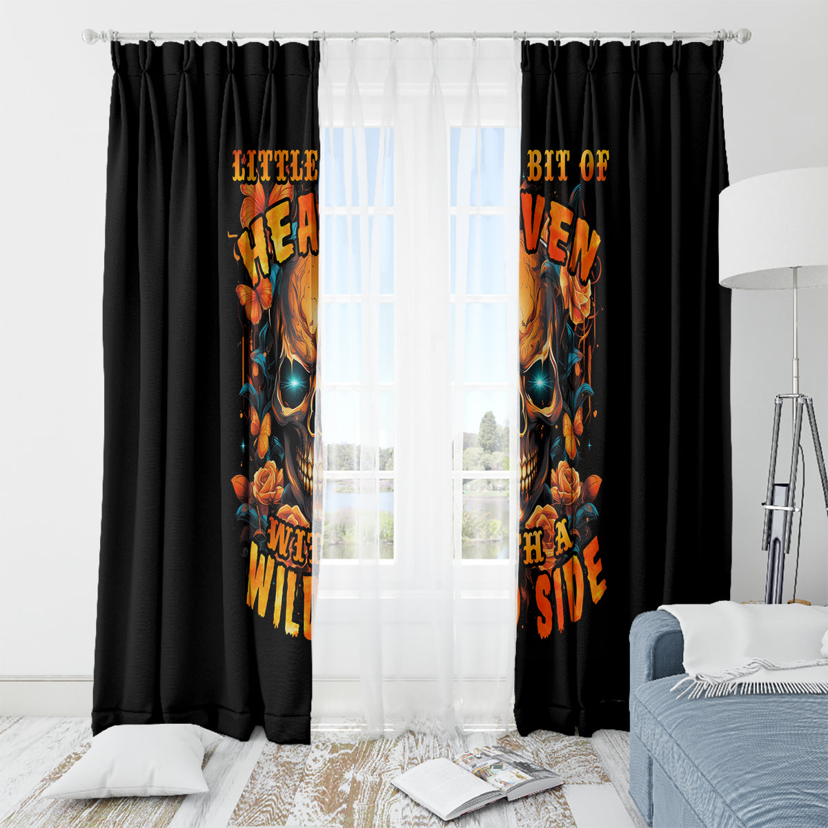 Flower Skull Window Curtain Litte Bit Of Heaven With A Wild Side - Wonder Print Shop