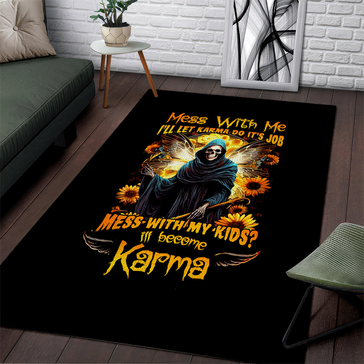 Fairy Death Skull Area Rug Mess With Me I'll Let Karma Do It's Job - Wonder Print Shop