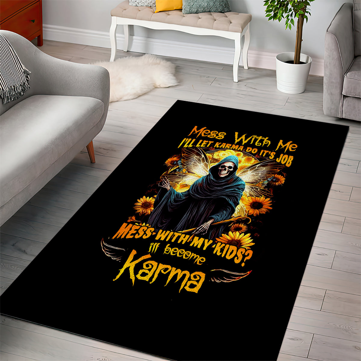 Fairy Death Skull Area Rug Mess With Me I'll Let Karma Do It's Job - Wonder Print Shop